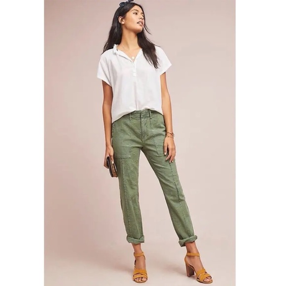Anthropologie Womens Pants The Wanderer Green Floral Cargo Utility C14 - Picture 3 of 9